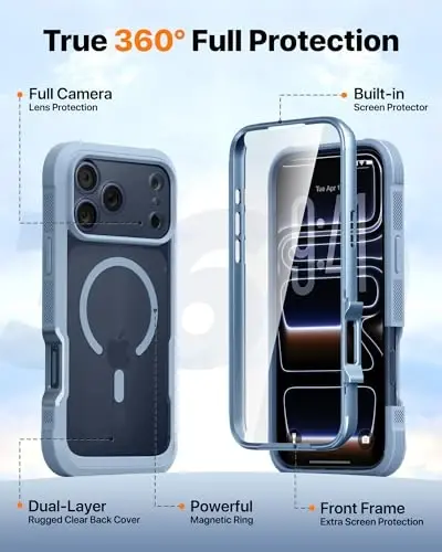 Diaclara Magnetic Designed for iPhone 17 Pro Case 6.3 Inch Full Body Bumper,[Compatible with MagSafe] Military Drop Proof Cover with Built-in Touch Sensitive Anti-Scratch Screen Protector, Blue 