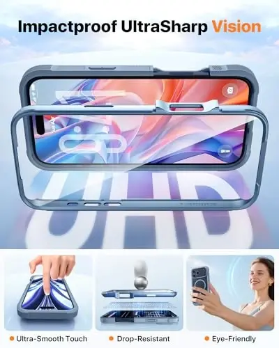 Diaclara Magnetic Designed for iPhone 17 Pro Case 6.3 Inch Full Body Bumper,[Compatible with MagSafe] Military Drop Proof Cover with Built-in Touch Sensitive Anti-Scratch Screen Protector, Blue - 4