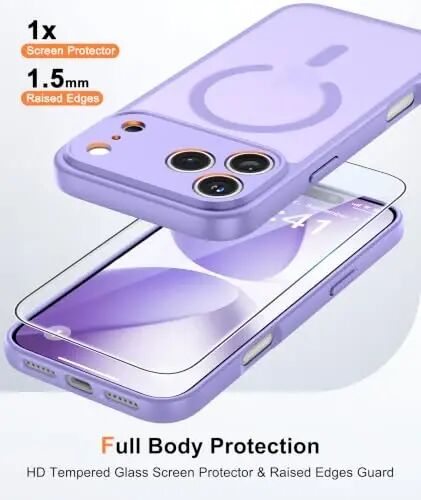 FNTCASE for iPhone 17 Pro Case: Translucent Purple Slim Cases Compatible with MagSafe, Full Camera Protection & Tempered Glass Protector, 14FT Military Grade Drop Tested, Matte Skin-Friendly Cover - 1