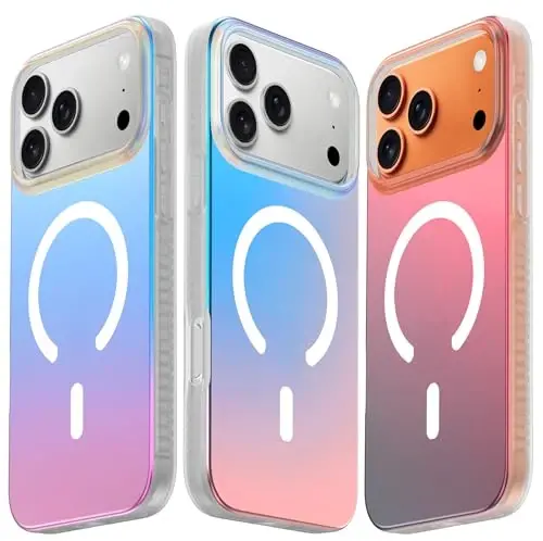 LONLI Hue for iPhone 17 Pro Case - Holographic Iridescent Shockproof Magnetic Cute Phone Cover - [Compatible with Magsafe] - Cute, Unique and Aesthetic for Women and Girls - LONLI