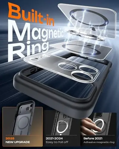 TOCOL for iPhone 17 Pro Case, Compatible with Magsafe, Full Camera Protection, Built-in Magnetic Ring, Drop Protection, Translucent Matte Phone Case for iPhone 17 Pro 6.3 inch (Black) - 4