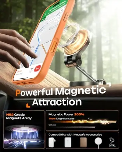 TOCOL for iPhone 17 Pro Case, Full Camera Protection, Built-in Magnetic Ring, Compatible with Magsafe Charger, Drop Protection, Translucent Matte Phone Case for iPhone 17 Pro 6.3 inch (Orange) - 5