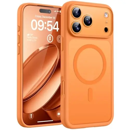iPhone 17 Pro Kılıfı için TOCOL, Tam Kamera Koruması, Dahili Manyetik Halka, Magsafe Şarj Cihazı ile Uyumlu, Düşme Koruması, iPhone 17 Pro 6.3 inç (Turuncu) için Yarı Saydam Mat Telefon Kılıfı 