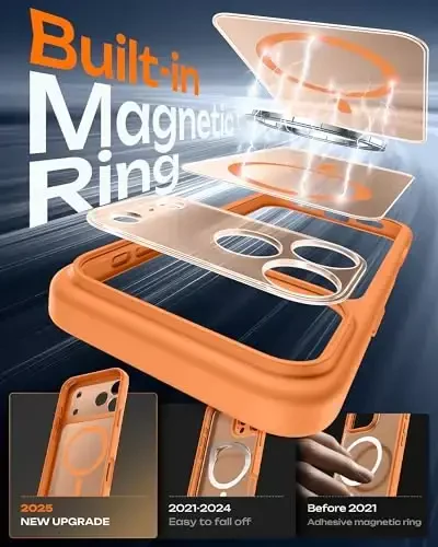 TOCOL for iPhone 17 Pro Case, Full Camera Protection, Built-in Magnetic Ring, Compatible with Magsafe Charger, Drop Protection, Translucent Matte Phone Case for iPhone 17 Pro 6.3 inch (Orange) - 4