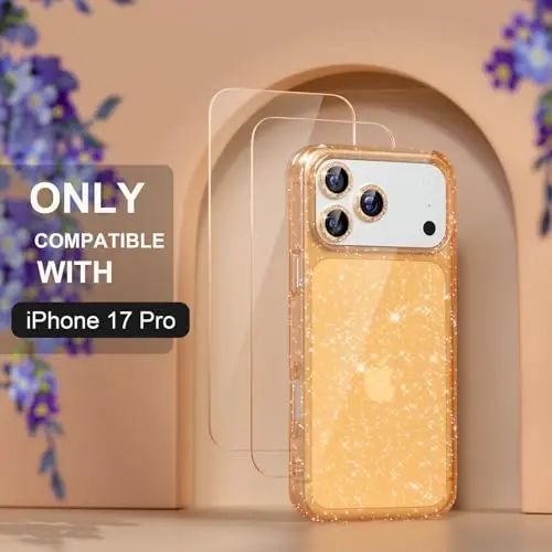 Choiche Compatible for iPhone 17 Pro Case, Women Cute Clear Glitter Bling Sparkly Case, [3 x Diamond Camera Lens Protectors] [2 x Tempered Glass Screen Protectors] 6.3-inch (Glitter Gold) - CHOICHE (1)