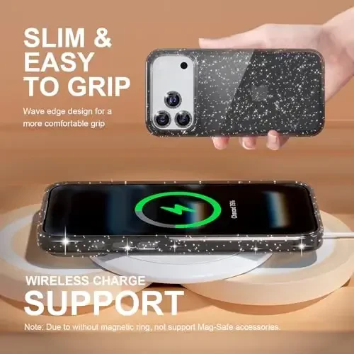 Choiche Compatible for iPhone 17 Pro Case, Women Cute Clear Glitter Bling Sparkly Case, [3 x Diamond Camera Lens Protectors] [2 x Tempered Glass Screen Protectors] 6.3-inch (Glitter Black) - 6