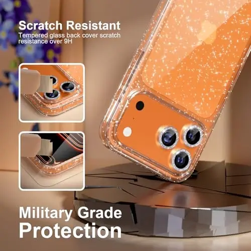 Choiche Compatible for iPhone 17 Pro Case, Women Cute Clear Glitter Bling Sparkly Case, [3 x Diamond Camera Lens Protectors] [2 x Tempered Glass Screen Protectors] 6.3-inch (Glitter Clear) - 5