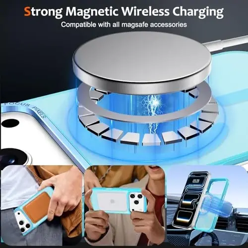 iPhone 17 Pro Kılıfı Manyetik Telefon Kılıfı, MagSafe ile Uyumlu, Yumuşak TPU Tampon, Sert Yarı Saydam Mat Arka Yüz, İnce Kesim, Darbeye Dayanıklı Koruyucu Kapak, Erkekler, Kadınlar ve Kızlar için - Göl Mavisi - ANUCK (1)