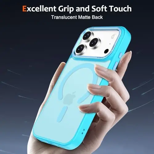 iPhone 17 Pro Kılıfı Manyetik Telefon Kılıfı, MagSafe ile Uyumlu, Yumuşak TPU Tampon, Sert Yarı Saydam Mat Arka Yüz, İnce Kesim, Darbeye Dayanıklı Koruyucu Kapak, Erkekler, Kadınlar ve Kızlar için - Göl Mavisi - 5