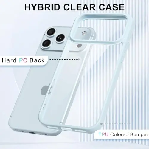 iPhone 17 Pro Kılıfı Şeffaf, Transparan Hibrit iPhone 17 Pro Telefon Kılıfı [Sert Plastik & Yumuşak Silikon Tampon] Akrilik Sararmayan İnce Koruyucu Kadınlar için Kapak, Açık Mavi - 3