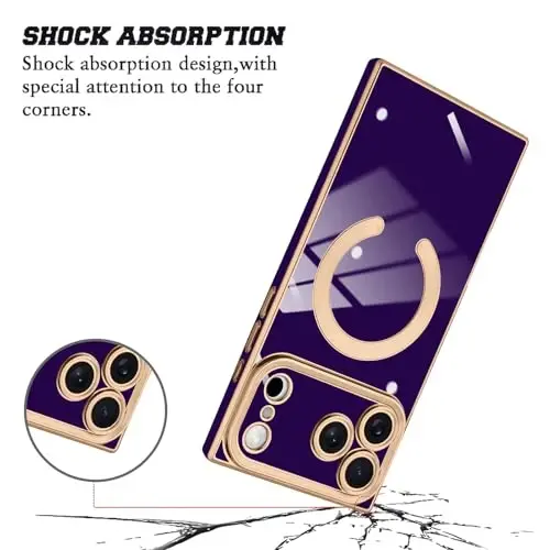KANGHAR Case Designed for iPhone 17 Pro Magnetic [Compatible with MagSafe] Luxury Cute Plating Design Case Full-Body Anti-Scratch Shockproof Bumper Protective Cover Dark Purple - 2