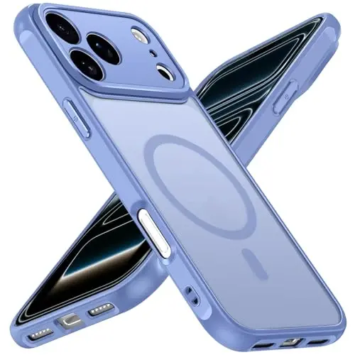 ivoler Magnetic Case for iPhone 17 Pro Max 6.9'' [Compatible with Magsafe] [15 FT Military Grade Protection] Magnetic Charger Case Bumper for, Frosted Translucent Back for 17 Pro Max- Light Blue - 4