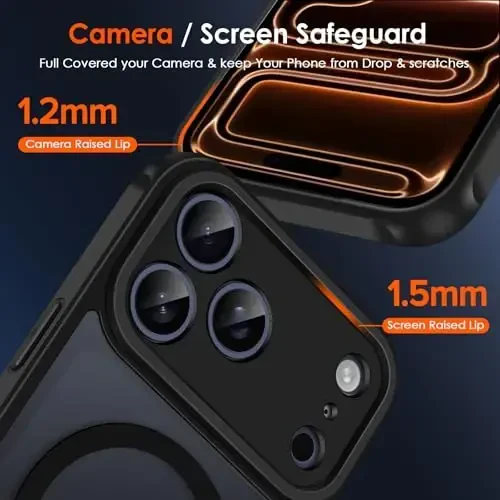 ivoler Magnetic Case for iPhone 17 Pro Max 6.9'' [Compatible with Magsafe] [15 FT Military Grade Protection] Magnetic Charger Case Bumper for, Frosted Translucent Back for 17 Pro Max - Black - 7