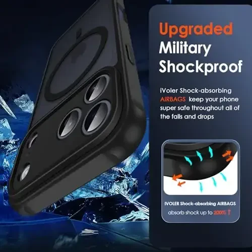 ivoler Magnetic Case for iPhone 17 Pro Max 6.9'' [Compatible with Magsafe] [15 FT Military Grade Protection] Magnetic Charger Case Bumper for, Frosted Translucent Back for 17 Pro Max - Black - 6