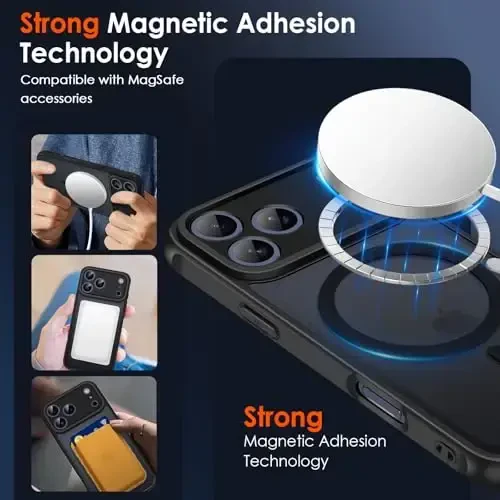 ivoler Magnetic Case for iPhone 17 Pro Max 6.9'' [Compatible with Magsafe] [15 FT Military Grade Protection] Magnetic Charger Case Bumper for, Frosted Translucent Back for 17 Pro Max - Black - 4