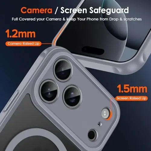 ivoler Magnetic Case for iPhone 17 Pro Max 6.9'' [Compatible with Magsafe] [15 FT Military Grade Protection] Magnetic Charger Case Bumper for, Frosted Translucent Back for iPhone 17 Pro Max- Gray - 7