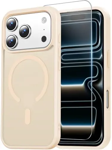 Temdan for iPhone 17 Pro Max Case with Screen Protector, Compatible with Magsafe, Anti-Yellowing, Military-Grade Protection, Shockproof Slim Magnetic Phone Case Cover, Sandy Powder 