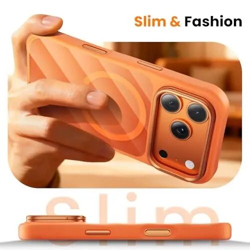 iPhone 17 Pro Max G‘ilof uchun kamera stendli 3-in-1 [1 ta ekran himoyasi va 1 ta kamera obyektiovi himoyasi] [MagSafe mos keladi] [Zarbalarga chidamli va magnitli] [Shaffof mat] 17 Pro Max uchun zamonaviy telefon g‘ilofi (To‘q sariq) - TIGOWOS