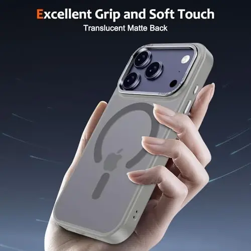 iPhone 17 Pro Max için Anuck Kılıf, MagSafe Uyumlu Manyetik Telefon Kılıfı, Yumuşak TPU Tamponlu Sert Yarı Saydam Mat Arka Yüzey, İnce, Darbeye Dayanıklı Koruyucu Kapak, Erkekler, Kadınlar ve Kızlar İçin - Gri - 5