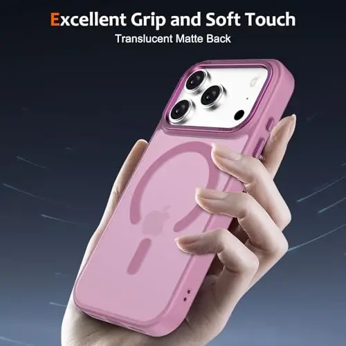 iPhone 17 Pro Max için Anuck Kılıf, MagSafe Uyumlu Manyetik Telefon Kılıfı, Yumuşak TPU Tamponlu Sert Yarı Saydam Mat Arka Yüzey, İnce, Darbeye Dayanıklı Koruyucu Kapak, Erkekler, Kadınlar ve Kızlar için - Üzüm Moru - 5