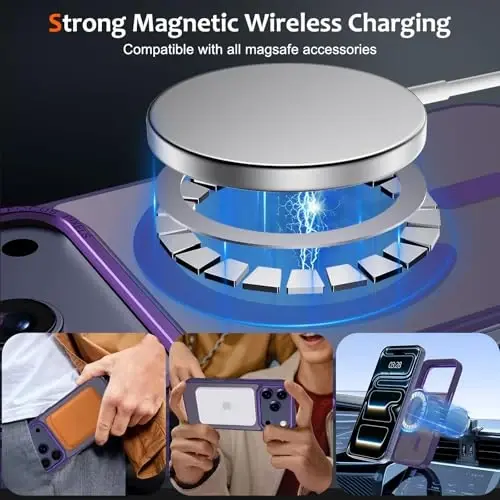 iPhone 17 Pro Max için Anuck Kılıf, MagSafe Uyumlu Manyetik Telefon Kılıfı, Yumuşak TPU Tamponlu Sert Yarı Saydam Mat Arka Yüzey, İnce, Darbeye Dayanıklı Koruyucu Kılıf, Erkekler, Kadınlar ve Kızlar için - Koyu Mor - 2