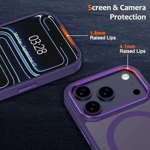 iPhone 17 Pro Max için Anuck Kılıf, MagSafe Uyumlu Manyetik Telefon Kılıfı, Yumuşak TPU Tamponlu Sert Yarı Saydam Mat Arka Yüzey, İnce, Darbeye Dayanıklı Koruyucu Kılıf, Erkekler, Kadınlar ve Kızlar için - Koyu Mor - 3