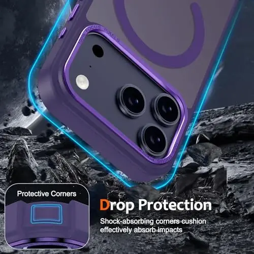 iPhone 17 Pro Max için Anuck Kılıf, MagSafe Uyumlu Manyetik Telefon Kılıfı, Yumuşak TPU Tamponlu Sert Yarı Saydam Mat Arka Yüzey, İnce, Darbeye Dayanıklı Koruyucu Kılıf, Erkekler, Kadınlar ve Kızlar için - Koyu Mor - 4