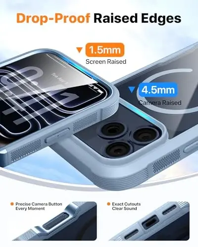 Diaclara Magnetic Designed for iPhone 17 Pro Max Case Full Body Bumper,[Compatible with MagSafe] Military Drop Proof Cover with Built-in Touch Sensitive Anti-Scratch Screen Protector, Blue - 5