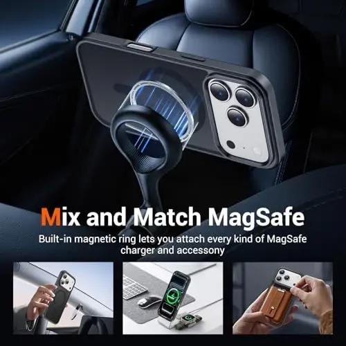 iPhone 17 Pro Max İçin Ekran Koruyuculu Temdan Kılıf, Magsafe ile Uyumlu, Sararmaya Karşı Dirençli, Askeri Düzeyde Koruma, Darbeye Dayanıklı İnce Manyetik Telefon Kılıfı Kapağı, Siyah - 3