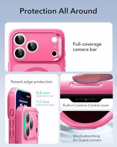 ESR for iPhone 17 Pro Max Case, Camera Control, Compatible with MagSafe, Shockproof Military-Grade Protection, Magnetic Phone Case for iPhone 17 Pro Max, Classic Hybrid Case, Frosted Pink - 2
