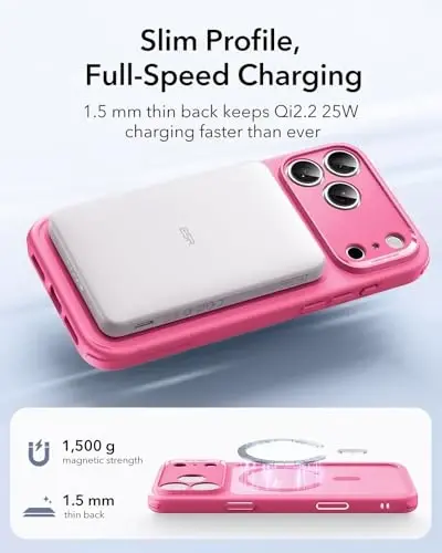 ESR for iPhone 17 Pro Max Case, Camera Control, Compatible with MagSafe, Shockproof Military-Grade Protection, Magnetic Phone Case for iPhone 17 Pro Max, Classic Hybrid Case, Frosted Pink - 4