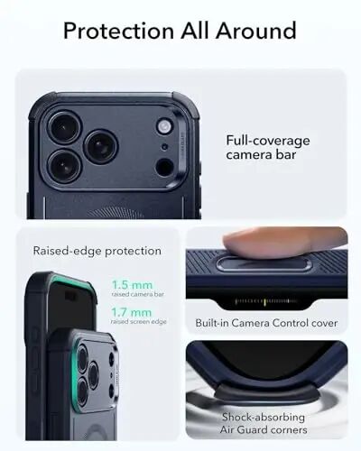 ESR for iPhone 17 Pro Max Case, 7X Military-Grade Drop Protection, Shock-Absorbing Rugged Cover with Camera Control Button, MagSafe Accessories Compatible, Cyber Series, Navy Blue - ESR (1)