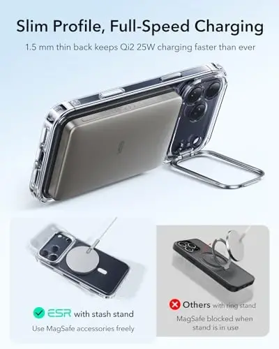 ESR for iPhone 17 Pro Max Case with Stash Stand, Camera Control Cover Compatible with MagSafe, Military-Grade Drop Protection Phone Case for iPhone 17 Pro Max, Scratch-Resistant Back Cover, Clear - 6