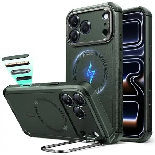 ESR for iPhone 17 Pro Max Phone Case with Stash Stand, 7X Military-Grade Drop Protection with Camera Control, Shock-Absorbing Rugged Cover, Compatible with MagSafe Accessories, Cyber Series, Green - ESR (1)