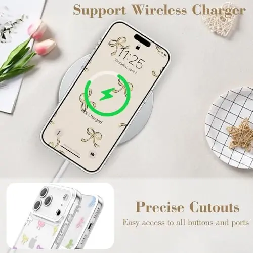 EYZUTAK Case for iPhone 17 Pro Max, Clear Cute Ribbon Bowknot Pattern Aesthetic Transparent Phone Case Raised Camera Protection Stylish Slim Soft Durable TPU Protective Cover for Women Girls -Colorful - 5