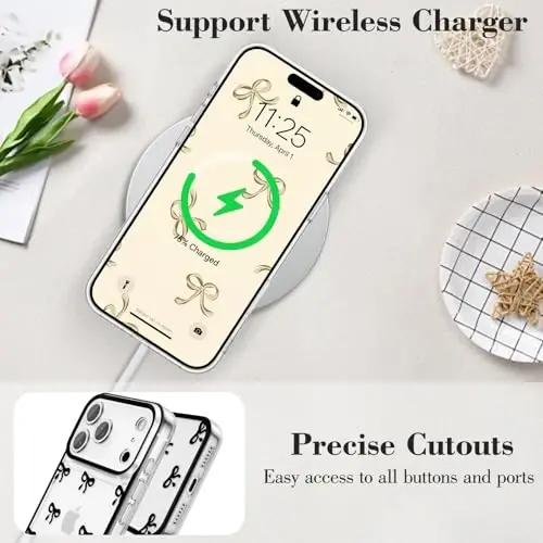 EYZUTAK Case for iPhone 17 Pro Max, Clear Cute Ribbon Bowknot Pattern Aesthetic Transparent Phone Case Raised Camera Protection Stylish Slim Soft Durable TPU Protective Cover for Women Girls - Black - 5