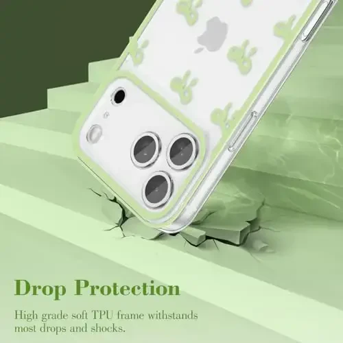 EYZUTAK Case for iPhone 17 Pro Max, Clear Cute Ribbon Bowknot Pattern Aesthetic Transparent Phone Case Raised Camera Protection Stylish Slim Soft Durable TPU Protective Cover for Women Girls - Green - 11