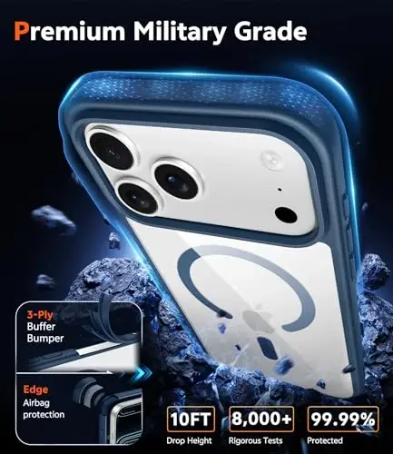 FNTCASE for iPhone 17 Pro-Max Case: Clear Magnetic Phone Cases with Screen Protector Compatible with Magsafe Slim Anti Yellowing Rugged Shockproof Protective Transparent Cell Phone Cover (B-Blue) - 6