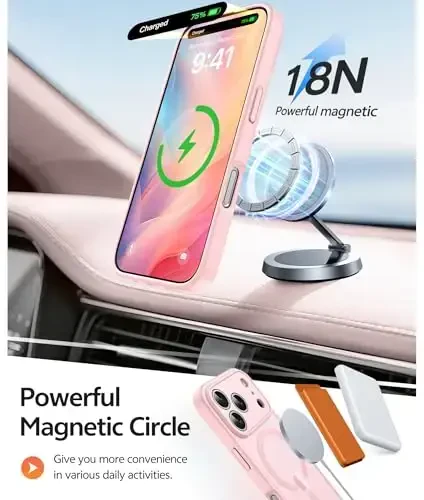 FNTCASE for iPhone 17 Pro Max Case: [Compatible with Magsafe] Translucent Matte Cases with [Full Camera Protection] [Screen Protector] Military Grade Shockproof Protective Phone Cover - Light Pink - 3