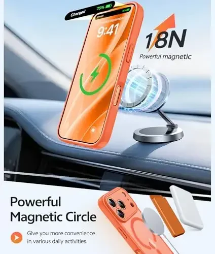 FNTCASE for iPhone 17 Pro Max Case: [Compatible with Magsafe] Translucent Matte Cases with [Full Camera Protection] [Screen Protector] Military Grade Shockproof Protective Phone Cover - Orange - 3