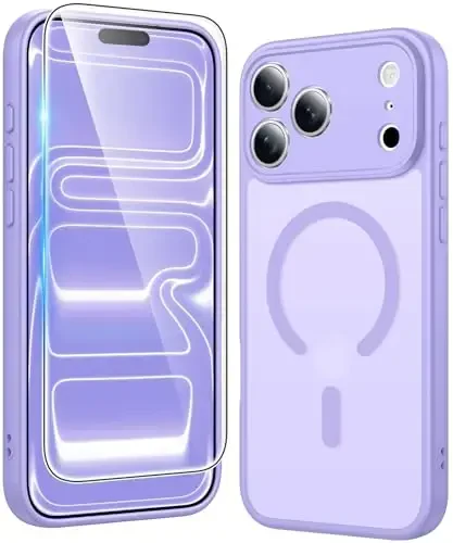 FNTCASE for iPhone 17 Pro-Max Case: Matte Magnetic Phone Cases with Screen Protector Compatible with Magsafe Slim Anti Yellowing Rugged Shockproof Protective Translucent Cell Cover (C-Purple) - 1