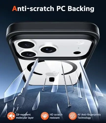 FNTCASE for iPhone 17 Pro-Max Case: Clear Magnetic Phone Cases with Screen Protector Compatible with Magsafe Slim Anti Yellowing Rugged Shockproof Protective Transparent Cell Cover (B-Black) - 5