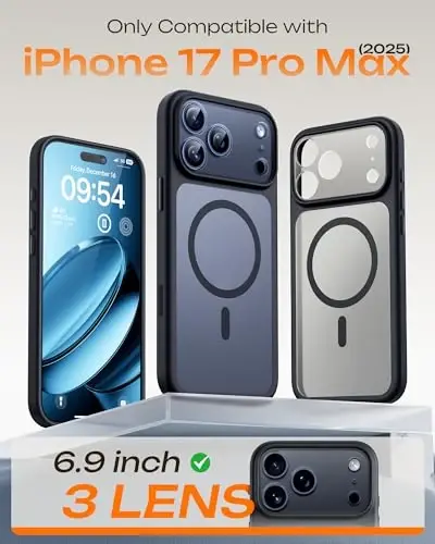 iPhone 17 Pro Max için Kamera Kontrol Yakalama Düğmeli TOCOL Kılıf, Magsafe Şarj Cihazı ile Uyumlu, Dahili Manyetik Halka, iPhone 17 ProMax 6.9 inç için Yarı Saydam Mat Telefon Kılıfı (Anahtar Siyahı) - 2