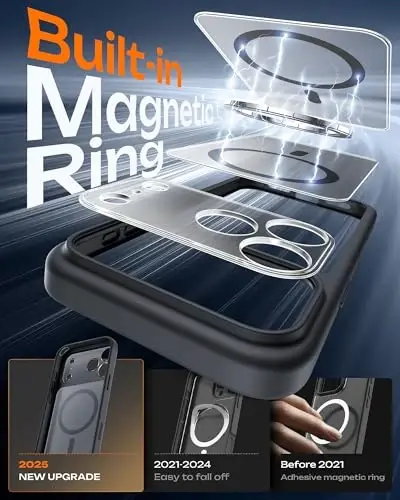 iPhone 17 Pro Max için Kamera Kontrol Yakalama Düğmeli TOCOL Kılıf, Magsafe Şarj Cihazı ile Uyumlu, Dahili Manyetik Halka, iPhone 17 ProMax 6.9 inç için Yarı Saydam Mat Telefon Kılıfı (Anahtar Siyahı) - 5
