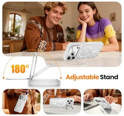 iPhone 17 Pro Max için Kamera Standlı 3'ü 1 Arada Kılıf [1 Ekran Koruyucu & 1 Kamera Lensi Koruyucu] [MagSafe Uyumlu] [Darbeye Dayanıklı & Manyetik] [Yarı Saydam Mat] 17 Pro Max için Moda Telefon Kılıfı (Gümüş) - TIGOWOS (1)