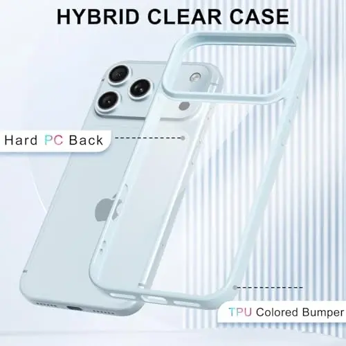 LoeoeL for iPhone 17 Pro Max Case Clear, Transparent Hybrid iPhone 17 Pro Max Phone Case [Hard Plastic & Soft Silicone Bumper] Acrylic Non Yellowing Thin Slim Protective Cover for Women, Light Blue - 3