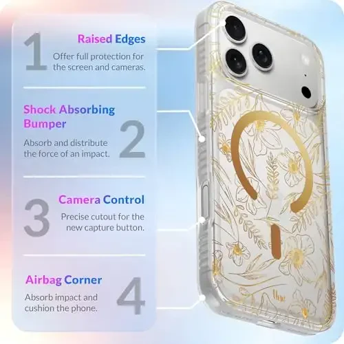 LONLI Hue for iPhone 17 Pro Max Case - Golden Floral Shockproof Magnetic Phone Cover - [Compatible with Magsafe] - Elegant, Unique and Aesthetic for Women and Girls - 6