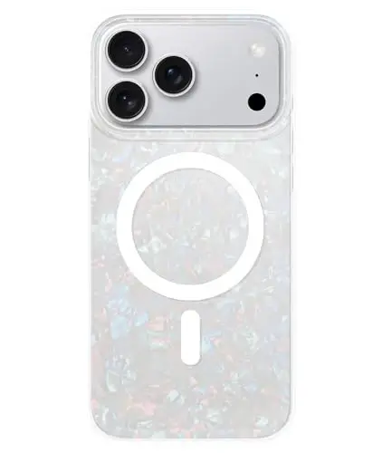 LONLI Hue for iPhone 17 Pro Max Case - White Pearl Tort Shockproof Magnetic Phone Cover - [Compatible with Magsafe] - Elegant, Unique and Aesthetic for Women and Girls - 1