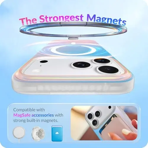 LONLI Hue for iPhone 17 Pro Max Case - Holographic Iridescent Shockproof Magnetic Cute Phone Cover - [Compatible with Magsafe] - Cute, Unique and Aesthetic for Women and Girls - 3