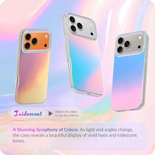 LONLI Hue for iPhone 17 Pro Max Case - Holographic Iridescent Shockproof Cute Phone Cover - [Shock-Absorbent Bumper] - Cute, Unique and Aesthetic for Women and Girls - LONLI (1)